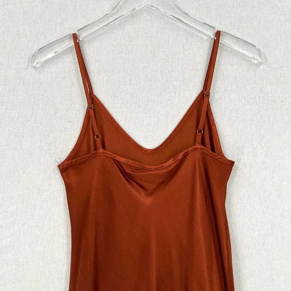 ENZA COSTA Dress Womens XS 0 Rust Satin Bias Slip Maxi Spaghetti Strap NWOT - Picture 6 of 16